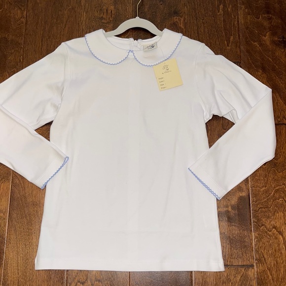 NWT Luigi Kids White with Periwinkle Picot Trim Shirt- 8 Price Firm - Picture 1 of 9